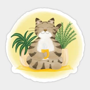 Relaxed cute cat drinking tea Sticker